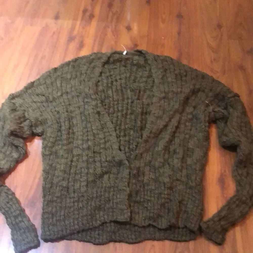 FREE PEOPLE Olive slub open knit slouchy oversized sweater XS